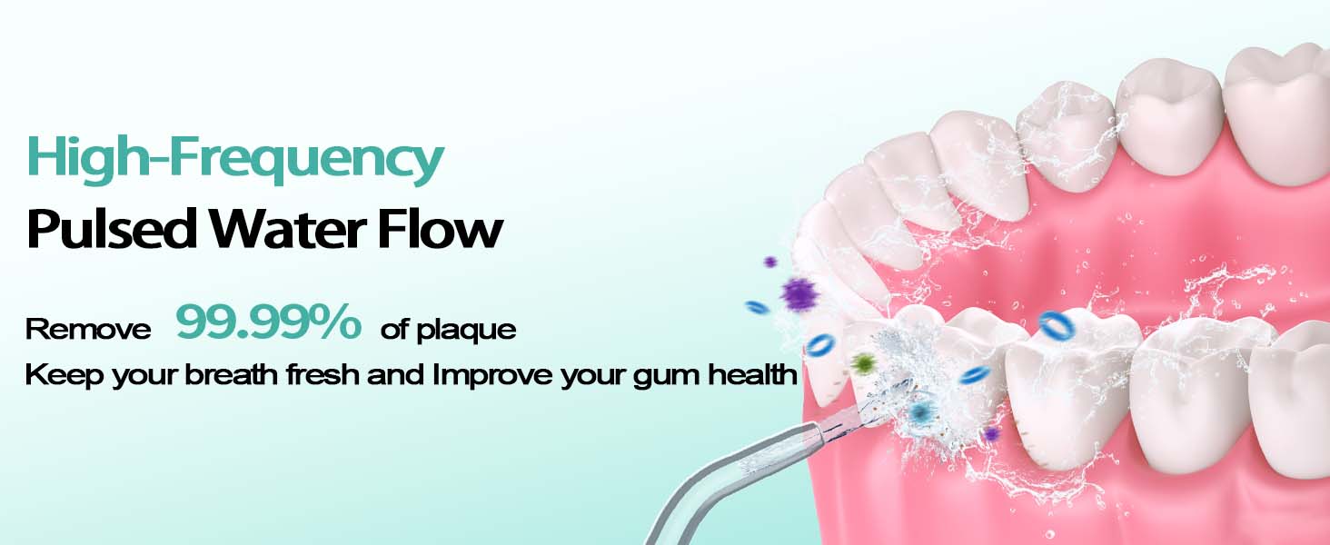 High-Frequency Pulsed Water Flow Remove 99.99% plaque,Keep your breath fresh,Improve your gum health
