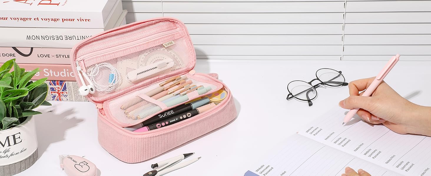 SUNEE Cute Pencil Case, Large Capacity Pencil Pouch Aesthetic Zipper Pencil Bag, Big Storage