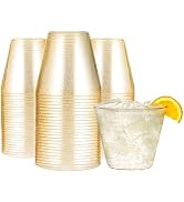 R-kay 9 OZ Gold Glitter Plastic Cups 9 oz - 100 Pack Gold Plastic Cups For Party - Party Cups Dis...