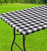 smiry Rectangle Table Cloth, Elastic Waterproof Fitted Vinyl Tablecloth for 6 FT Tables, Flannel ...
