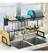 PUSDON Over Sink (27"-38") Dish Drying Rack, Adjustable Large Dish Drainer for Storage Kitchen Co...