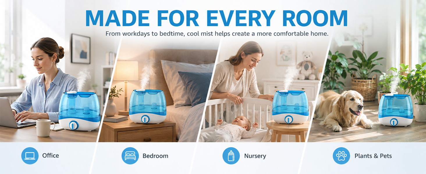 Humidifier used in office, bedroom, nursery, and plant spaces