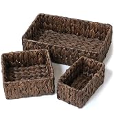 Wicker Storage Baskets Set of 3, Handwoven Water Hyacinth Baskets for Organizing, Large and Small...