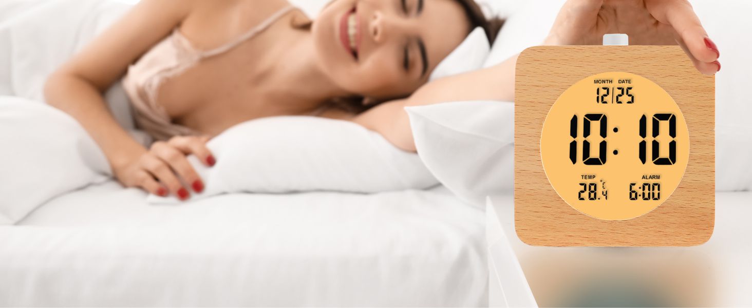 wooden digital alarm clock