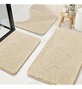 Arotive Bathroom Rugs Sets 3 Piece, Ultra Soft Absorbent Chenille Bath Mats Sets and U-Shaped Con...