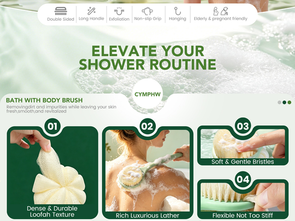 bath brush back scrubber for shower back washer for shower exfoliating men women loofah dry wet