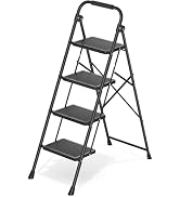 KINGRACK 4 Step Ladder, 4 Step Folding,Kitchen Ladder with Anti-Slip and Wide Pedal,Small Step La...