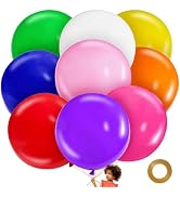KAWKALSH Assorted Rainbow Giant Balloons 36 Inch, 9pcs Jumbo Multicolor Large Round Latex Balloon...