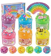 Okaybee 6 Pack Snow Fizz Crunchy Slime Kit, Rainbow Slime for Kids, with Slime Charms & Add-ins, ...