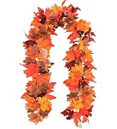 5.7 ft Artificial Maple Leaf Garland, Autumn Leaf Foliage Garland Fall Decorations for Home, Gard...