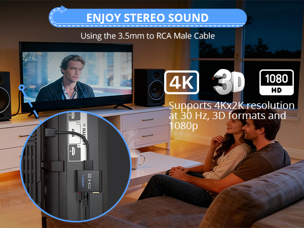 CAMWAY HDMI Audio Extractor,HDMI to HDMI and 3.5mm Audio