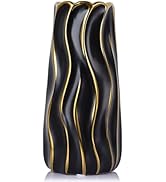 11.5" Black Ceramic Vase - Minimalist Black and Gold Flower Vase, Large Pampas Grass Vase, Boho D...