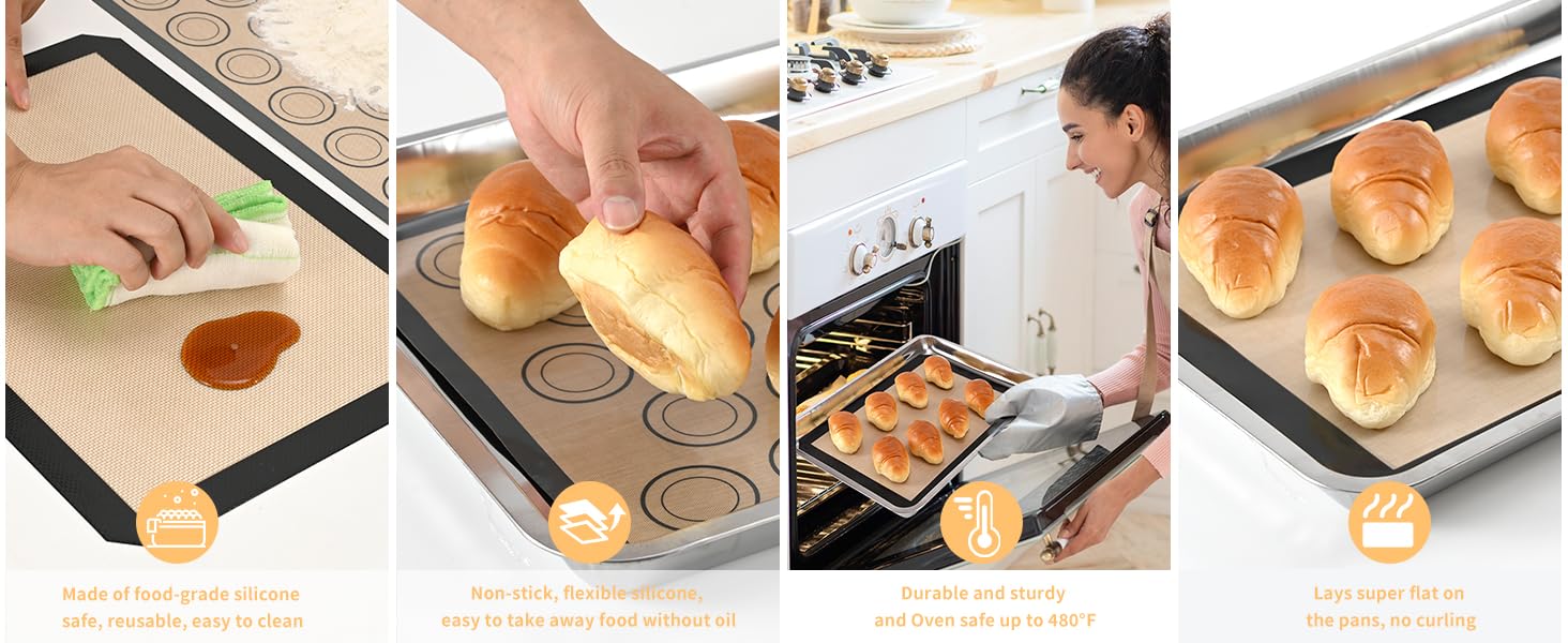 nonstick food grade silicone baking mat reusable easy to clean oven safe for pastries bread