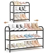 BrFoYu Expandable Shoe Rack for Closet, 18"-32" Metal Shoe Rack for Entryway 3-Tier Adjustable Wi...