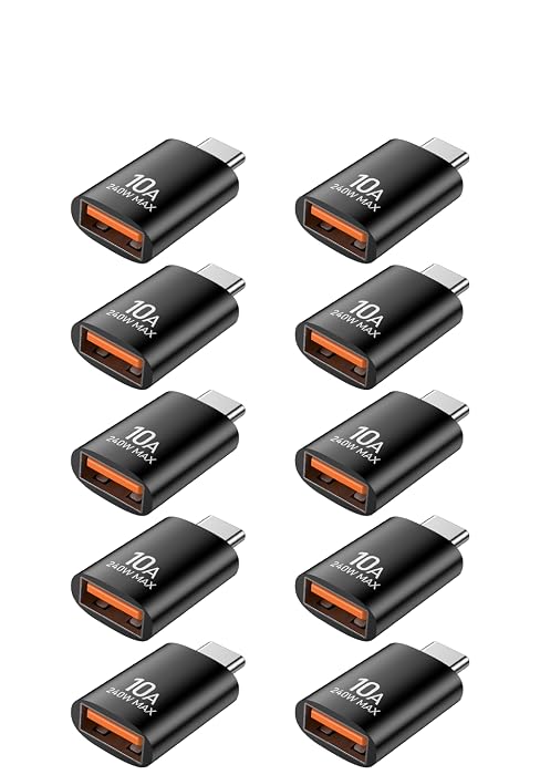 Grid display of 10 identical small black USB adapters with orange accents arranged in rows.