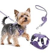 Small Dog Harness and Leash Set, Reflective Soft Breathable Mesh Vest, 3 Buckles, Adjustable Neck...