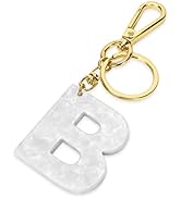 Junyuerly Gold KeyRing White Initial Pendant Thick Letter A B C D E F G Key Chain Bag Pendant for...