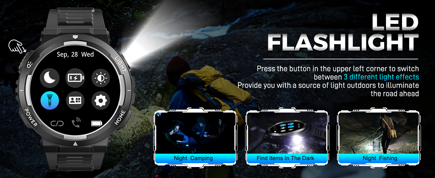 Military Smart Watch for Men Flashlight Tactical Smartwatch Fitness Watch 3ATM Waterproof