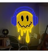 Melting Smile Face With Headphone Neon Sign for Wall Decor Neon Smile Light Signs for Kids Room B...