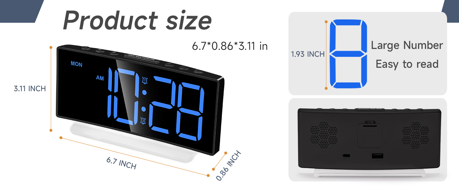 compact small digital alarm clock large display 2 inch LED digits easy read for bedrooms desk dorm