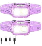 Blukar LED Headlamp,2000L Super Bright Rechargeable Headlight Flashlight with White&Red Light 2 P...