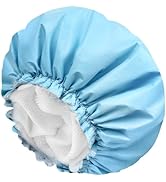 Shower Caps for Women, Terry Cloth Lined EVA Exterior Elastic and Reusable Bath Caps, Double Wate...