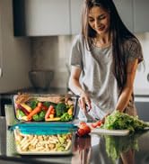 14 Cup/ 112 oz LARGE Glass Food Storage Container with Blue Locking Lid. For Storing food, Vegeta..