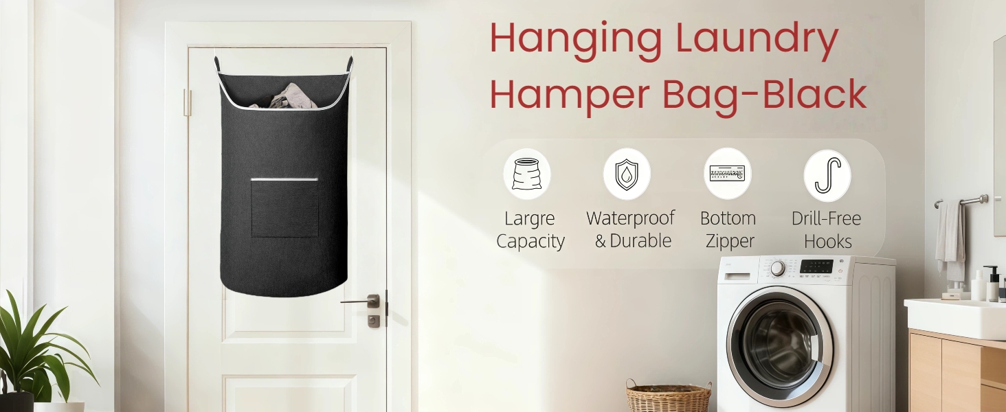 Hanging Laundry Hamper Bag-Black