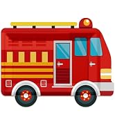 WRXVVTSV 24PCS Fire Truck Shaped Paper Plates – 9.44" x 5.9" Disposable Dessert Plates for Firefi...