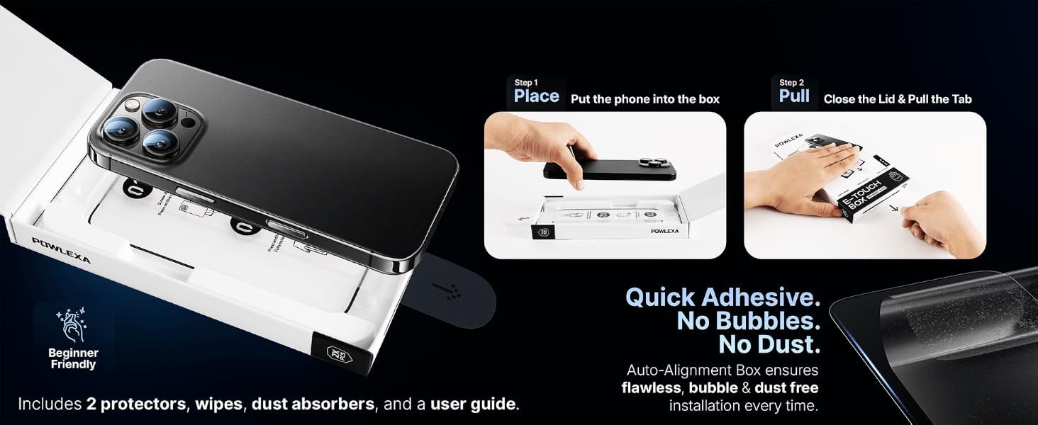 iPhone 17 screen protector easy installation auto alignment bubble free dust free tempered glass
