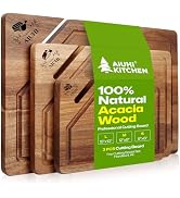 AIUHI Premium Wooden Cutting Boards for Kitchen, 3-Piece Acacia Wooden Chopping Board with Juice ...