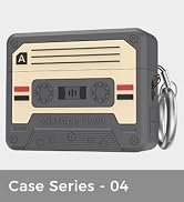 Text reads 'Case Series - 04'. Retro-style portable radio with cream and black design, AM/FM tuner display, control knobs, speaker grille, and connected audio cable on gray textured background.