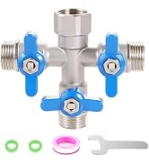 304 Stainless Steel Garden Hose Splitter 3 Way Heavy Duty, Full Flow Hose T Splitter with Long Ha...