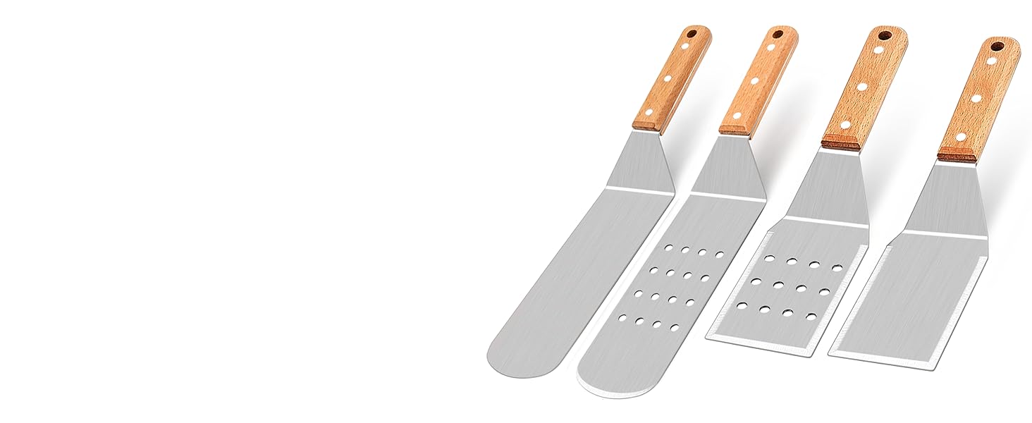 Wooden Griddle pancake flipper with Small burger Spatula