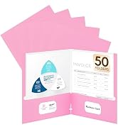50 Packs Two Pocket Folders,Two Pocket File Folders with Business Card Slot,Pink,Letter Size,Pape...