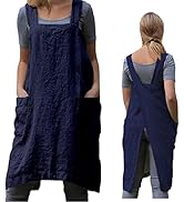 ZQFFB Pinafore Cross Back Apron for Women with Pockets Japanese Smock for Work Gardening Cooking ...