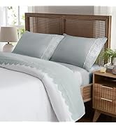 Weenmee Soft Microfiber Verona Lace Embroidery 4 Piece Sheet Set - Gray/Queen