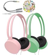 2 Pack Kids Headphones with Music Sharing Splitter & Fun Stickers, Wired Over-Ear Headphones for ...