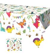FunHot Dinosaur Tablecloths, 2 Pcs Colorful Dinosaur Table Covers, 54 x 108 Inch Rectangle Dinosa...