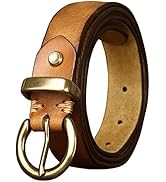 TYWestyles Womens Belt for Jeans Genuine Leather Belt Vintage Solid Brass Circle buckle Gift Box ...