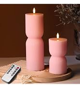 Girimax Pink Ribbed Flameless Pillar Candles with Remote, Flickering LED Candles Battery Operated...