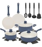 GreenLife 16-Piece Nonstick Cookware Set, Non-Toxic Ceramic Pots and Pans Set, Durable Healthy Ki...