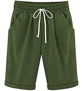 FABEILAI Women's Knee-Length Bermuda Casual Shorts with Elastic Waist Drawstring