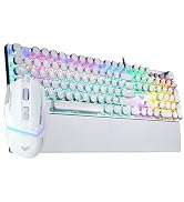 AULA Mechanical Keyboard Mouse Combo,F2088 Wired Typewriter Style Mechanical Keyboard White + S12...