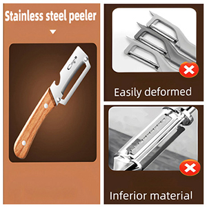 stainless steel peeler sharp blade peeler thick skin peeler non slip ergonomic wood handle peeler