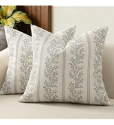 DKwizme Vintage Throw Pillow Covers 18x18 Set of 2, Striped Floral Pillow Cover Botanical Pattern...