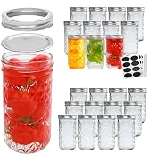 Flrolove Mason Jars 12 OZ,Canning Jars with Lids 24PACK,Glass Jam Jars, Jelly Jars with Airtight ...