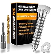 Xpokcai 20 Sets 5/16" x 2" Hex Head Lag Screws for Wood, Hex Head Lag Bolts,304 Stainless Steel 1...