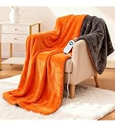 Electric Heated Blanket Throw 50''x60'' Soft Flannel Fast Heating 12 Heat Levels 1–12H Timer & Ov...