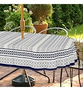 Virtumob Outdoor Tablecloth with Umbrella Hole and Zipper, Oval Patio Table Covers for Spring/Sum...